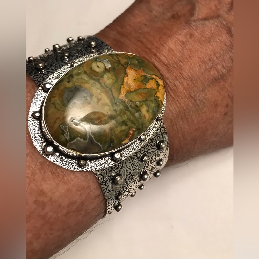Rhyolite Stamped Solid 925 Sterling Silver Cuff Bracelet